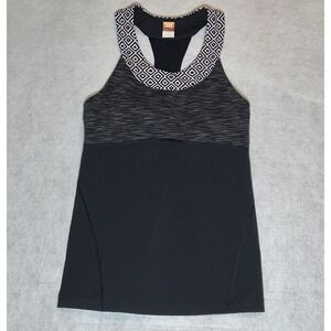 LUCY Womens SMALL Black/Gray Geometric Print Racerback Built-in Bra Workout Tank